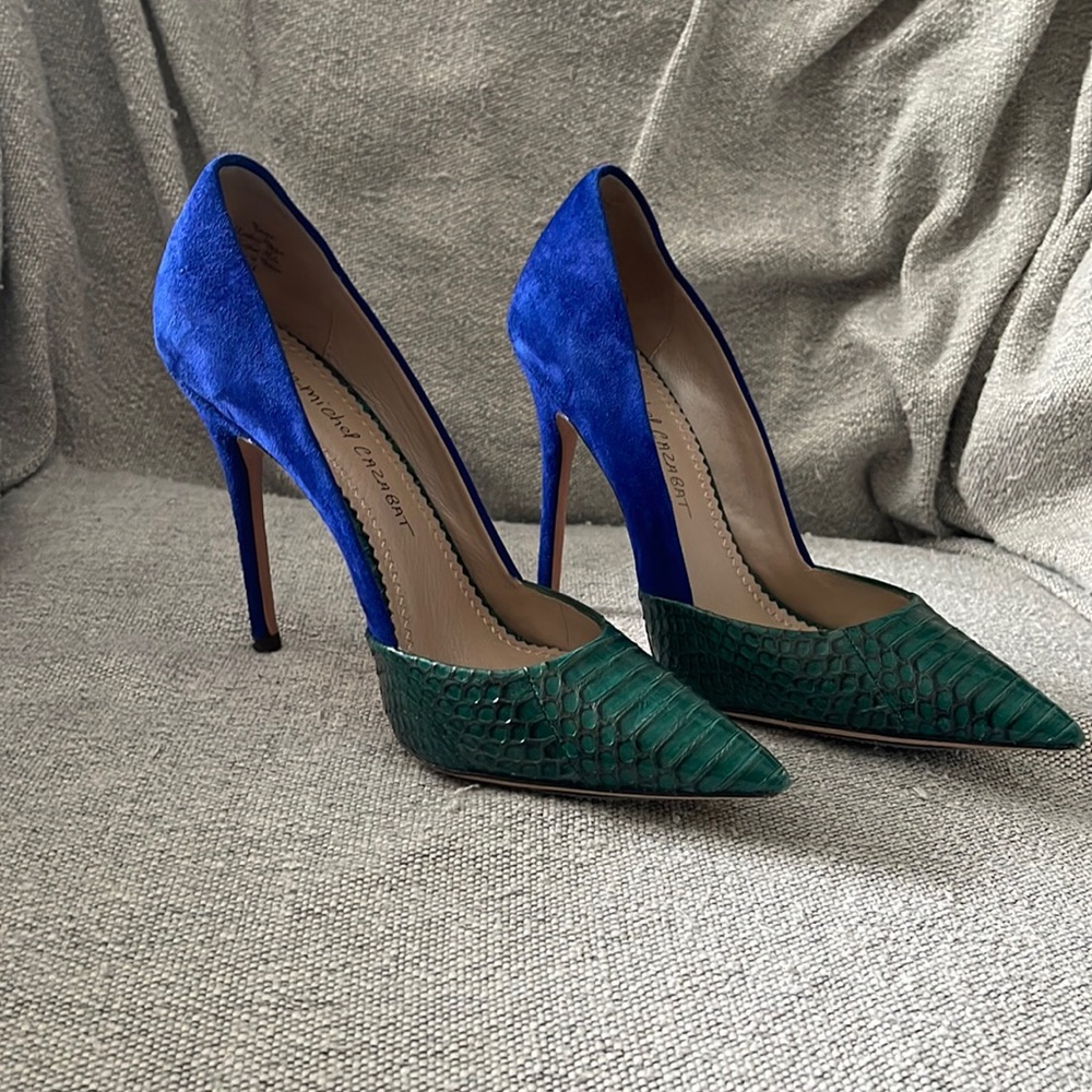 Jean-Michael Cazabat cobalt blue/emerald green heels
